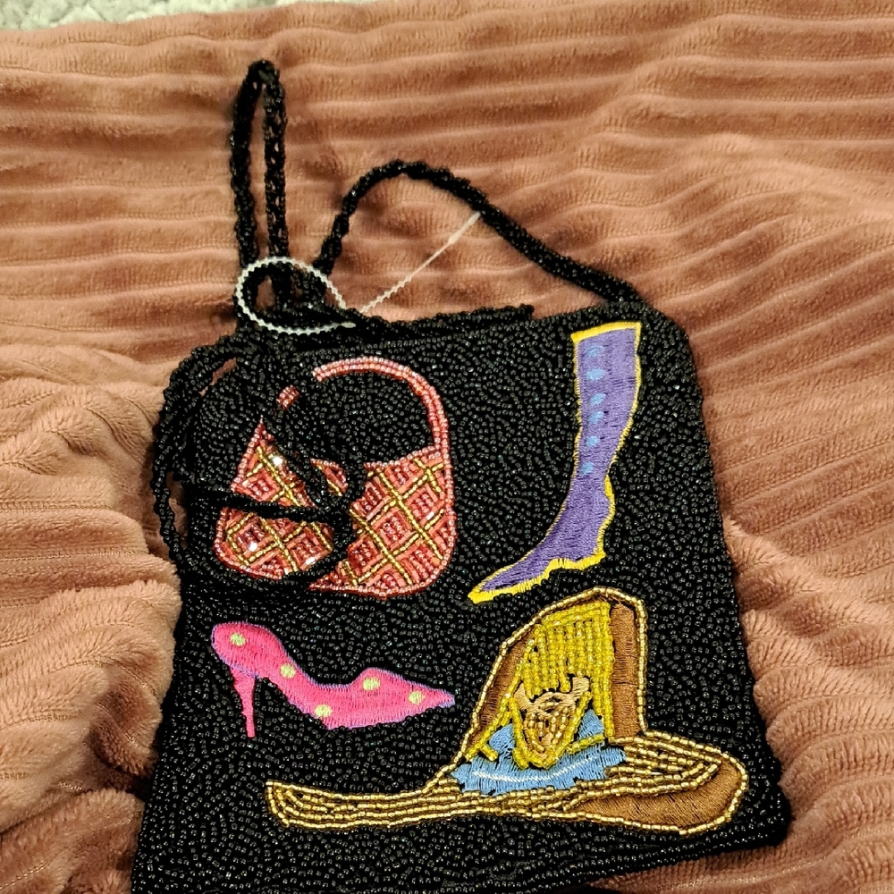 Far Nine 1980s' black evening bag beaded